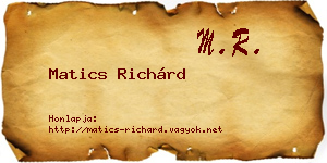 Matics Richárd névjegykártya